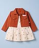 Wow Cotton Woven Frock with Jacket with Full Sleeves and Bear Embroidery in Pink