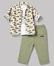 WOW Clothes Half Sleeves Vehicle Printed Shirt & Pant Set With Inner Tee - Olive Green & White