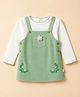 WOW Clothes Knitted Woven Knit Frock with Inner Tee and Full Sleeves with Floral Embroidery in Olive Green