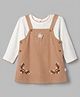 WOW Cothes Cotton Knit Frock with Inner Tee Knee Length with Full Sleeves and Vines Embroidery in Dark Brown