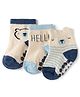 Cute Walk by Babyhug Cotton Knit Anti-bacterial Anti-skid Ankle Length Striped Socks With Animal & Text Design Pack of 3 - Beige