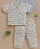 Wonderchild Interlock Woven Half Sleeves Animals Printed Coordinating Shirt & Pyjama Night Suit - White