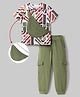OLLINGTON ST. Cotton Sinker Half Sleeves T-Shirt and Jogger and Fanny Pack with Abstract Shapes Print - White & Green