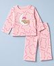 Doodle Poodle Terry Knit Full Sleeves Co-Ords T-Shirt & Pyjama Winter Night Suit with Bear Outline Print - Pink