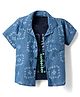 Dapper Dudes Denim Woven Half Sleeves Floral Abstract Printed Shirt with Tee - Blue