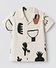 Dapper Dudes Cotton Woven Printed Shirt with Half Sleeves and Abstract Print - Cream