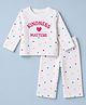 Doodle Poodle 100% Cotton Terry Knit Full Sleeves T-Shirt & Pyjama Winter Wear Night Suit with Polka Dots & Kindness Matters Print - White