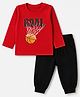 Doodle Poodle 100% Cotton Knit Full Sleeves T-Shirt With  Goal Text Print And Pant - Red & Black