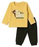 Doodle Poodle 100% Cotton Knit Full Sleeves Bear & Text Printed T-Shirt & Joggers Set - Yellow & Green