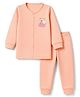 Babyoye Interlock Knit Full Sleeves Thermal Inner Wear Set with Cherry Kitten Print - Peach