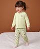 Babyoye Interlock Knit Full Sleeves Vest & Pant Thermal Set with Floral Print - Lime
