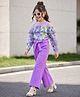 OLLINGTON ST. Georgette Woven Full Sleeves Floral Printed Top & Culottes Set - Purple