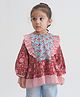Tiber Taber Cotton Woven Full Sleeves Floral Printed Top - Red