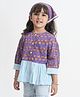 Tiber Taber Cotton Woven Full Sleeves Floral Printed Top - Purple