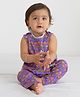 Tiber Taber 100% Cotton Woven Half Sleeves Floral Block Printed Tee & Striped Pyjamas Set - Purple
