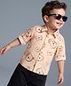 Babyoye 100% Cotton Poplin Printed Shirt with Full Sleeves and Bear Print in Beige