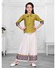 Ministitch Cotton Woven Three Fourth Sleeves Bow Applique Detailed Top & Palazzo Set - Olive Green