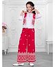 Ministitch Cotton Woven Full Sleeves Top & Palazzo Set With Floral Motif Embroidered Jacket - Pink