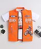 Ministitch Cotton Elastane Woven Bike Printed Jacket With Half Sleeves Tee - Orange