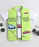 Ministitch Cotton Blend Knit Half Sleeves Car Printed Jacket With Printed Tshirt - Green