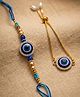 NVR Set of 2 Blue Evil Eye Gold Toned Bhaiya Bhabhi Rakhi with Roli Chawal Chandan Mishri