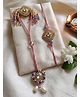 NVR Set of 2 White Artificial Stones Golden Toned Bhaiya Bhabhi Rakhi With Roli Chawal