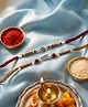 NVR Set of 2 Silver Toned Religious Rakhi Thread Rakhi Roli Chawal Chandan Mishri
