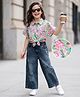 OLLINGTON ST. Poplin Cotton Woven Half Sleeves Printed Top & Denim Culottes - Pink & Indigo