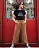 OLLINGTON ST. Cotton Sinker Knit Half Sleeves Top & Twill Culottes With Girl Power Print - Brown & Black
