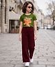 Ollington St.  Cotton Knit Half Sleeve Top & Twill Culottes Set with Floral & Embrace the Beauty Print  - Green & Maroon