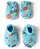 Babyhug 100% Cotton Interlock Knit Mittens & Booties with Tiger & Star Print - Blue