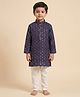 Ridokidz Cotton Woven Full Sleeves Sequinned Kurta & Pyjama Set - Navy Blue