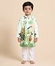Ridokidz Cotton Woven Full Sleeve Kurta Pajama With Tropical Theme Print - Light Blue