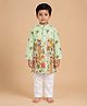 Ridokidz Cotton Woven Full Sleeves Palm Tree & Camel Printed Kurta & Pyjama Set - Light Green