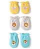 Babyhug 100% Cotton Mittens Set with Elephant Lion Tiger Print Pack of 3 - Yellow Grey Teal
