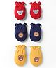 Babyhug 100% Cotton Interlock Mittens with Bear & Lion Print in Red Blue & Yellow Pack of 3 - Diameter 8.5 cm