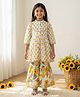 READIPRINT Pure Cotton Woven Three Fourth Sleeves Gota Lace Embellished & Floral Printed Kurti Sharara Set - Cream