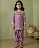 READIPRINT Pure Silk Woven Full Sleeves Gota Lace Embellished & Floral Embroidered Kurti Sharara Set - Violet