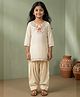 READIPRINT Pure Silk Woven Full Sleeves Gota Lace Embellished & Floral Embroidered Kurti Patiala Set - Cream