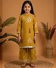 READIPRINT Pure Cotton Woven Three Fourth Sleeves Leaves Printed Kurti & Palazzo Set - Yellow