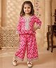 READIPRINT Silk Woven Full Sleeves Abstract Printed Top & Pants Set - Pink