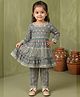 READIPRINT Pure Cotton Woven Full Sleeves Abstract & Geometric Printed Kurti & Pants Set - Teal Blue