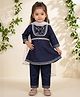READIPRINT Pure Silk Three Fourth Sleeves Lace Embellished Kurti & Pants With Dupatta Set - Navy blue