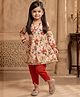 READIPRINT Pure Cotton Woven Full Sleeves Floral Printed Kurti & Dhoti Set - Beige