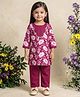 READIPRINT Pure Cotton Woven Three Fourth Sleeves Floral Printed Kurti & Palazzo Set - Violet
