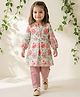 READIPRINT Pure Cotton Woven Full Sleeves Floral Printed Kurti & Pants Set - Pink