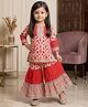 READIPRINT Pure Cotton Woven Three Fourth Sleeves Floral Printed Kurti & Sharara Set - Red