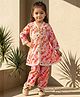 READIPRINT Pure Cotton Woven Three Fourth Sleeves Tie & Dye Kurti & Pants Set - Pink