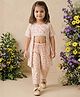 READIPRINT Pure Cotton Woven Half Sleeves Abstract Printed Kurti & Pants Set - Pink