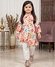 READIPRINT Pure Cotton Woven Full Sleeves Floral Printed Asymmetrical Kurti & Pants Set - Peach